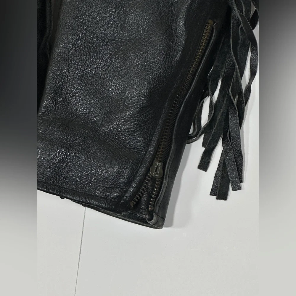 Fringed Black Leather Motorcycle Jacket Vintage Biker Women Medium 1990s Western - Picture 4 of 15